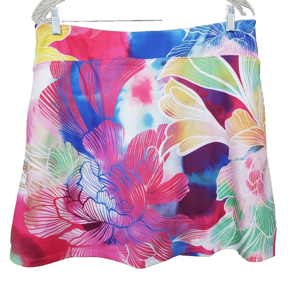 T By Talbots Floral Watercolor Pull-On Skort with Pockets Size LP